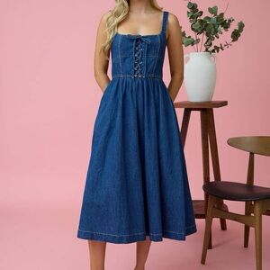 Blu pepper - Blue Denim Midi Dress